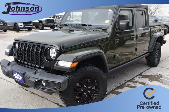 Sarge Green Clearcoat 2023 Jeep Gladiator Willys Crew Cab 4WD Pickup Truck Four-Wheel Drive Manual