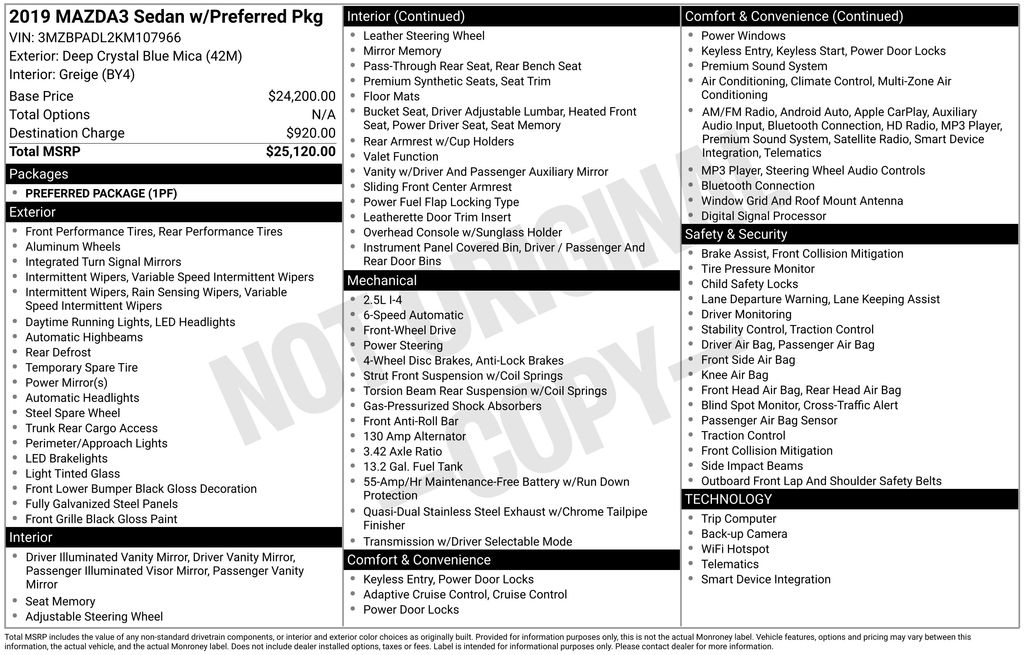 Used 2019 Mazda Mazda3 Preferred 4D Sedan