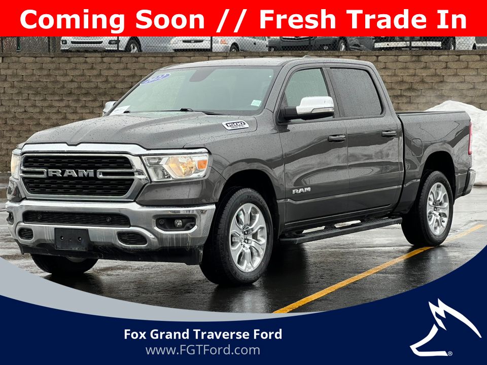 Gray (Granite Crystal Metallic Clearcoat) 2022 RAM 1500 Big Horn Crew Cab 4WD Pickup Truck Four-Wheel Drive 8-Speed Automatic