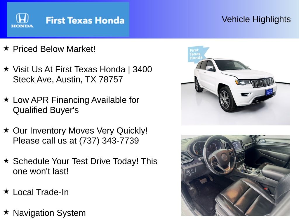 Used Car 2020 Jeep Grand Cherokee  Overland For Sale Under $30,000 In Austin, Texas