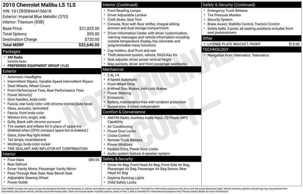 2010 Chevrolet Malibu 1LS