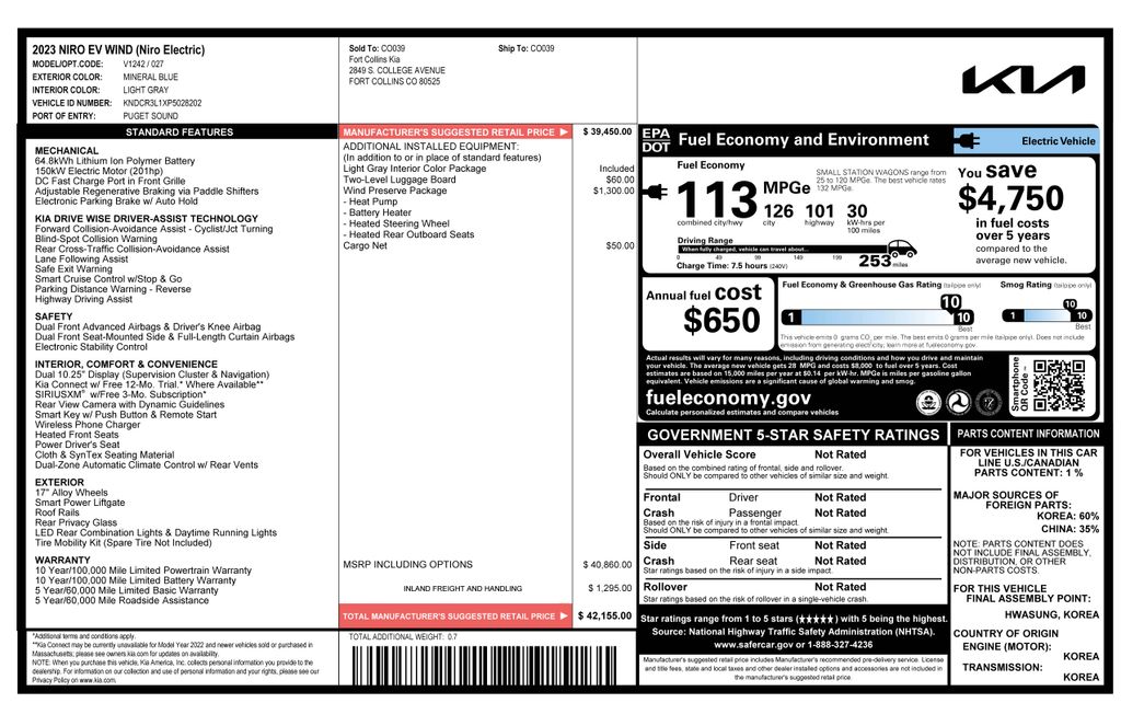 Used 2023 Kia Niro Wind with VIN KNDCR3L1XP5028202 for sale in Phoenix, AZ