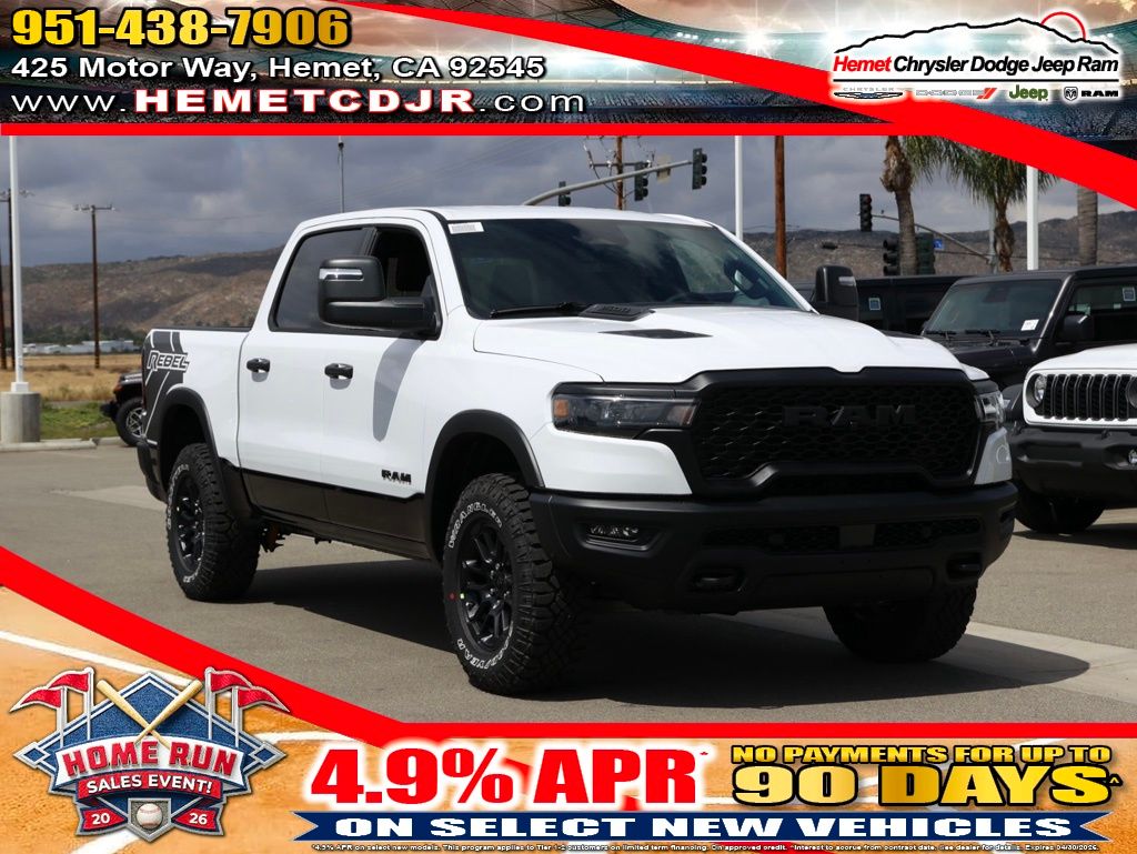 Bright White Clearcoat 2026 RAM 1500 Rebel Crew Cab 4WD Pickup Truck Four-Wheel Drive 8-Speed Automatic