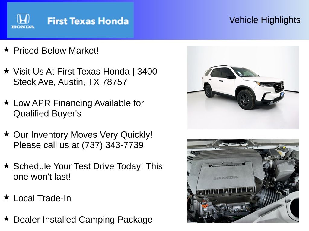 New Car 2025 Honda Pilot  Trailsport For Sale Under $60,000 In Austin, Texas
