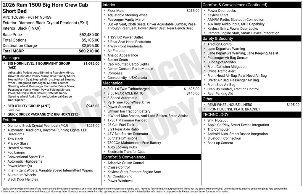new 2026 Ram 1500 car, priced at $46,348
