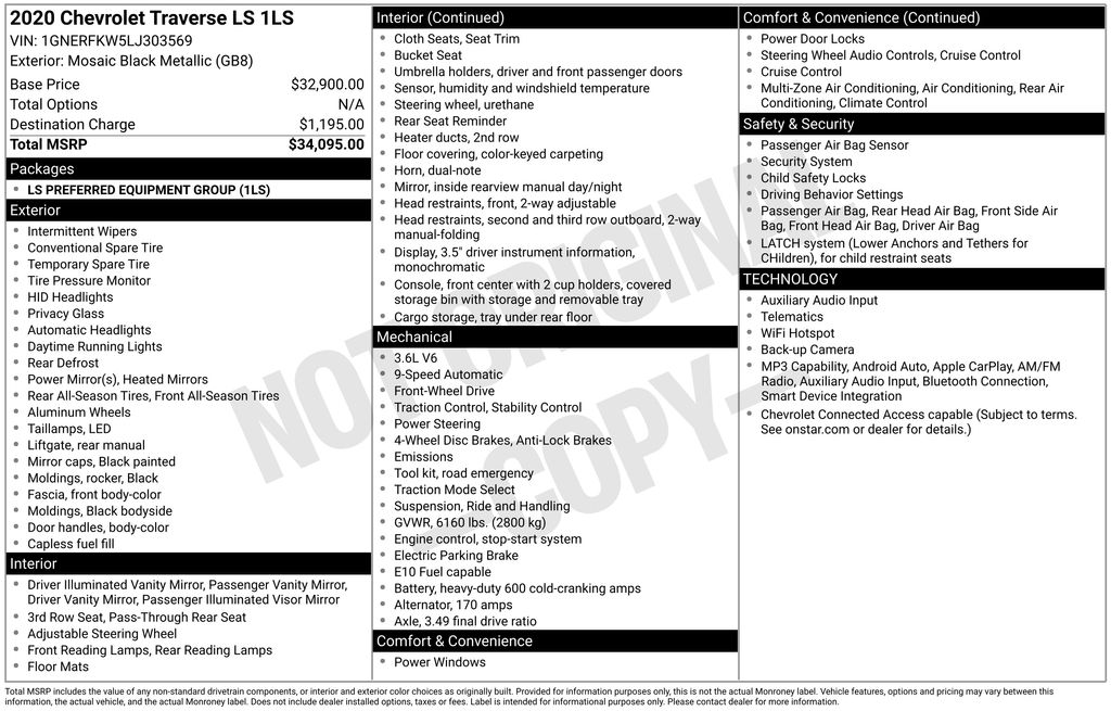 Used 2020 Black Chevrolet LS image 6
