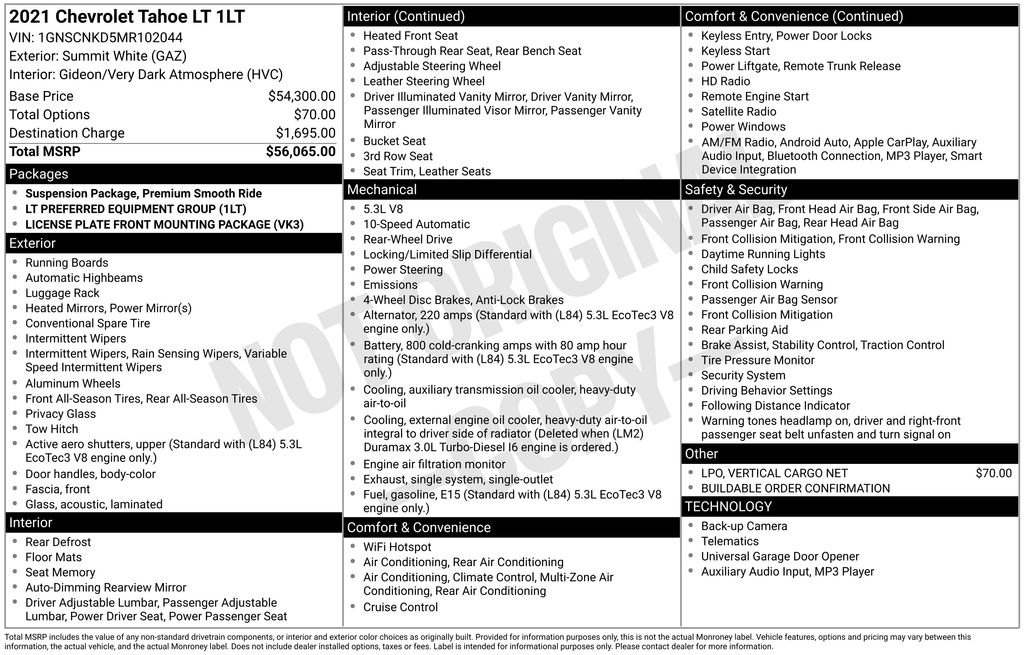 Used 2021 Chevrolet Tahoe LT 4D Sport Utility