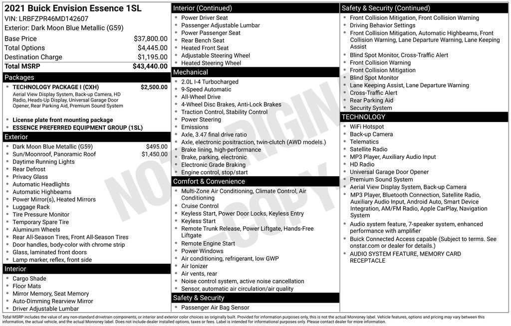 2021 Buick Envision Essence Blue at Honda North