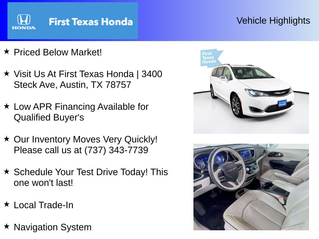 Used Car 2019 Chrysler Pacifica  Limited For Sale Under $20,000 In Austin, Texas