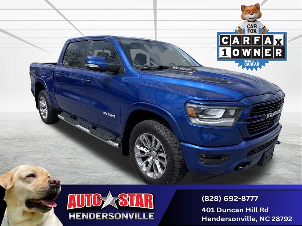 Blue Streak Pearlcoat 2019 RAM 1500 Laramie Crew Cab 4WD Pickup Truck Four-Wheel Drive 8-Speed Automatic