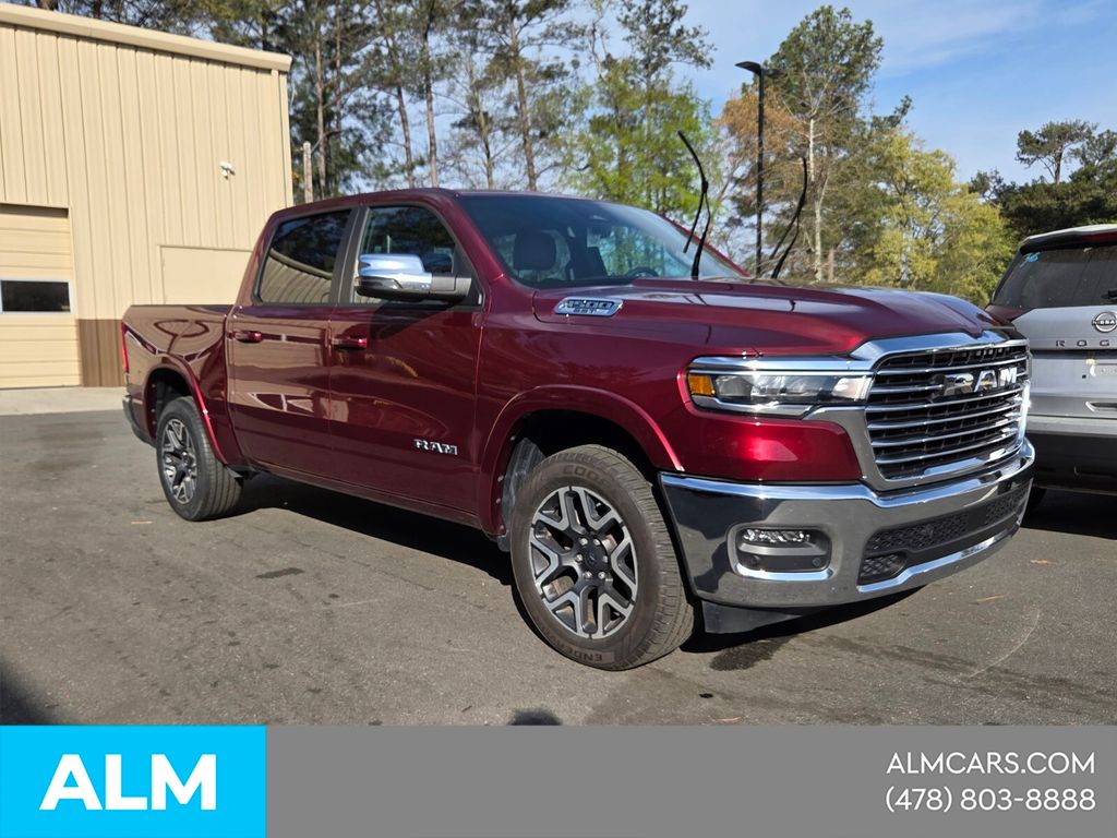 Delmonico Red Pearlcoat 2025 RAM 1500 Laramie Crew Cab 4WD Pickup Truck Four-Wheel Drive 8-Speed Automatic