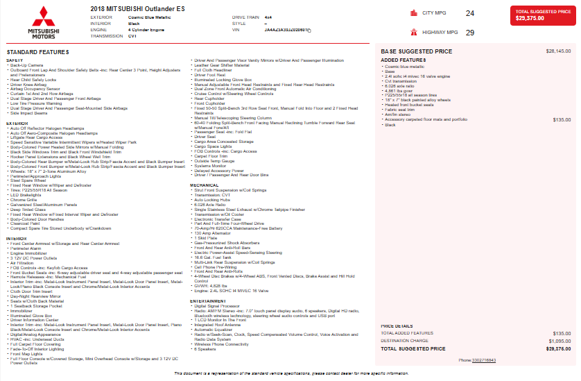 2018 Mitsubishi Outlander ES S-AWC