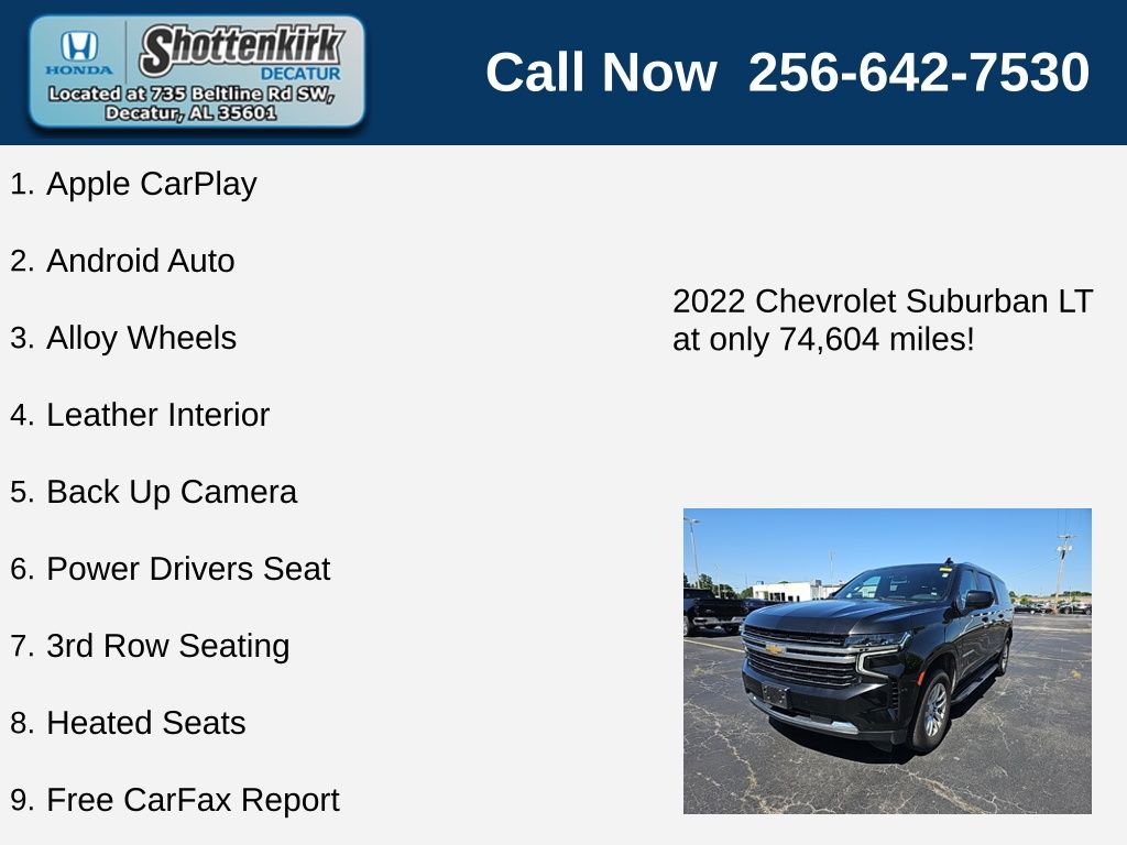 Used 2022 Chevrolet Suburban LT with VIN 1GNSKCKD7NR242699 for sale in Decatur, AL