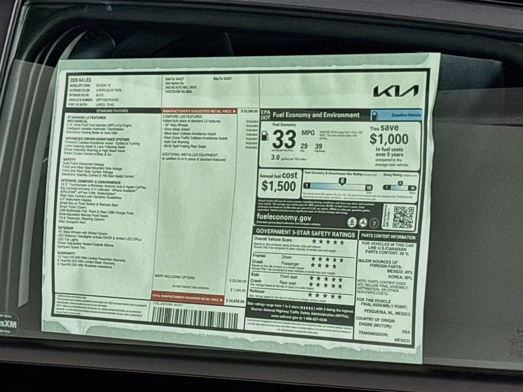 2026 Kia K4 LXS