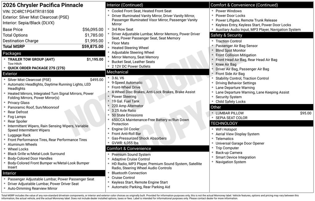 new 2026 Chrysler Pacifica car, priced at $47,580