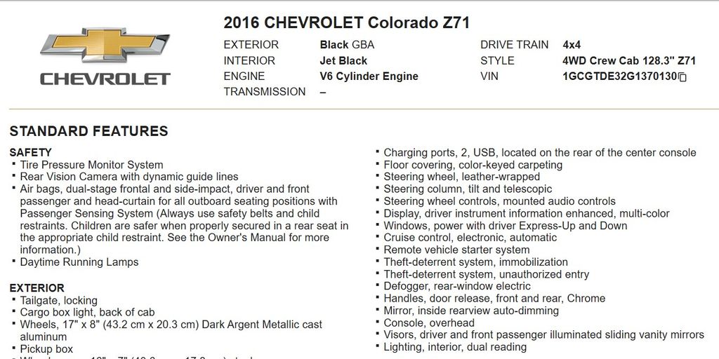 2016 Chevrolet Colorado Z71 photo