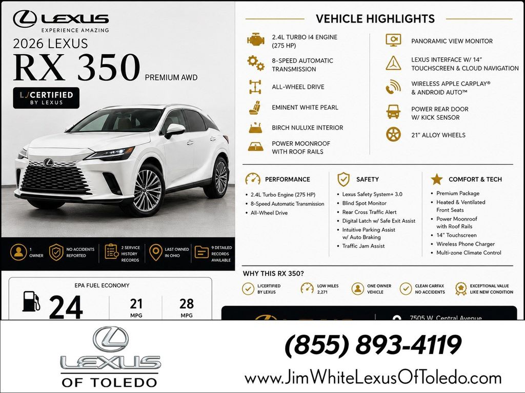 Eminent White Pearl 2026 Lexus RX SUV / Crossover All-Wheel Drive 8-Speed Automatic