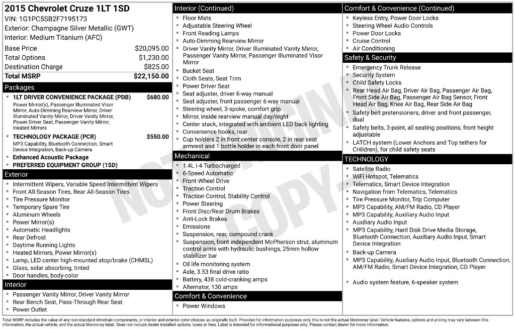 2015 Chevrolet Cruze 1LT