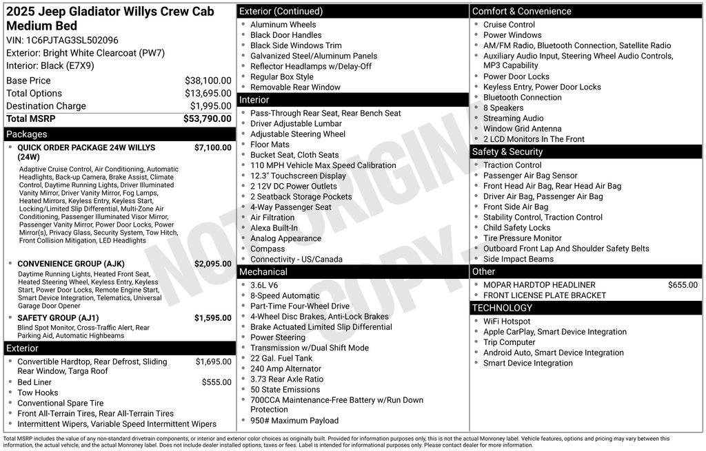 New Car 2025 Jeep Gladiator  Willys For Sale Under $50,000 In Austin, Texas