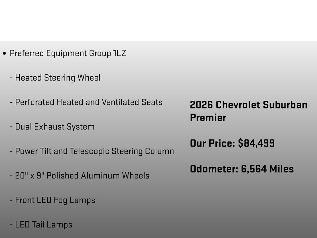 2026 Chevrolet Suburban Premier Black at Klick Lewis Buick Chevrolet
