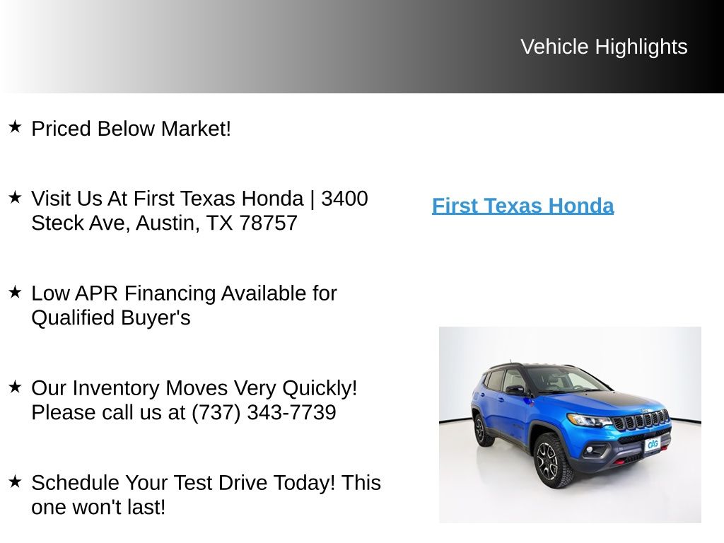 Used Car 2025 Jeep Compass  Trailhawk For Sale Under $25,000 In Austin, Texas