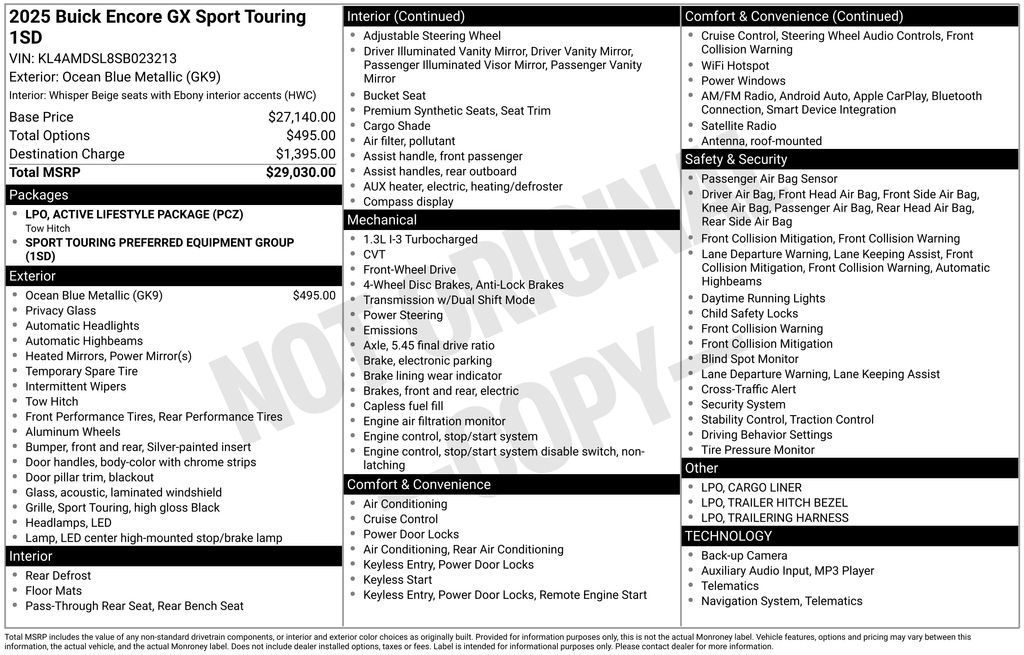 Ocean Blue Metallic 2025 Buick Encore GX Sport Touring FWD SUV / Crossover Front-Wheel Drive Continuously Variable Transmission