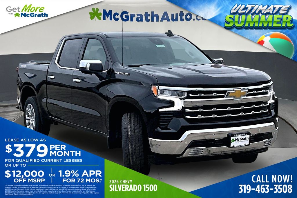 Black 2026 Chevrolet Silverado 1500 LTZ Crew Cab 4WD Pickup Truck Four-Wheel Drive Automatic