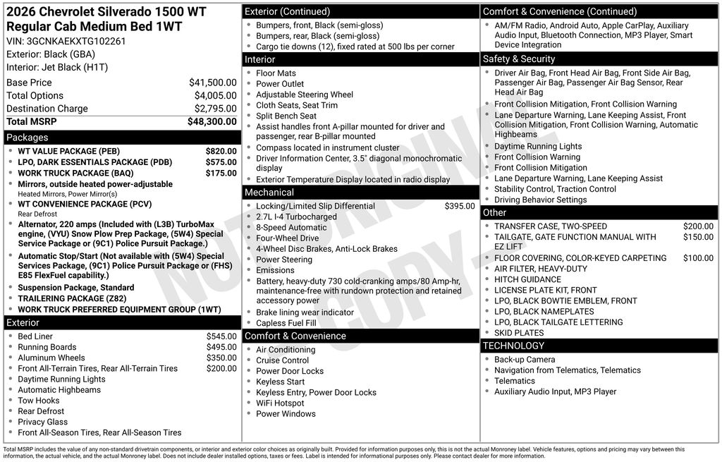 Used 2026 Chevrolet Silverado 1500 WT 2D Standard Cab