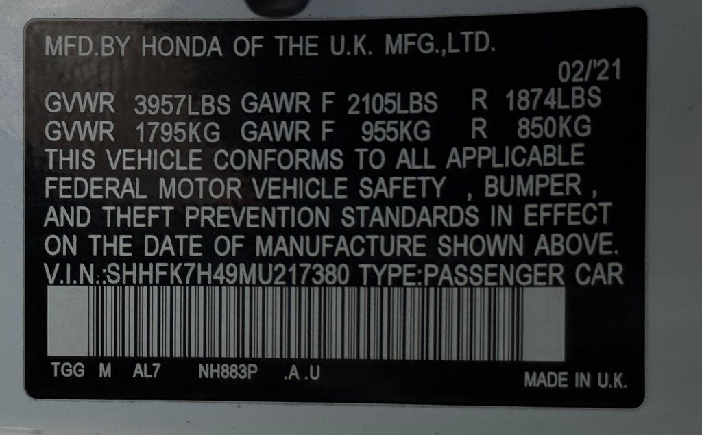 2021 Honda Civic Hatchback Sport