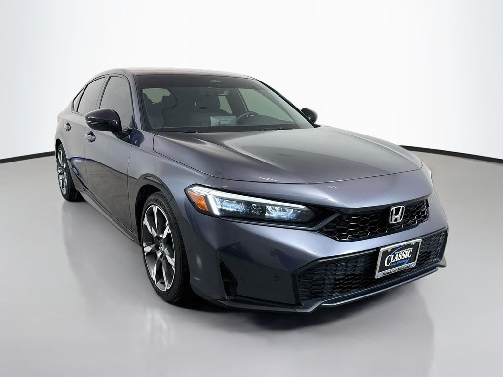 Blue 2025 Honda Civic Hybrid Hatchback Front-Wheel Drive Continuously Variable Transmission