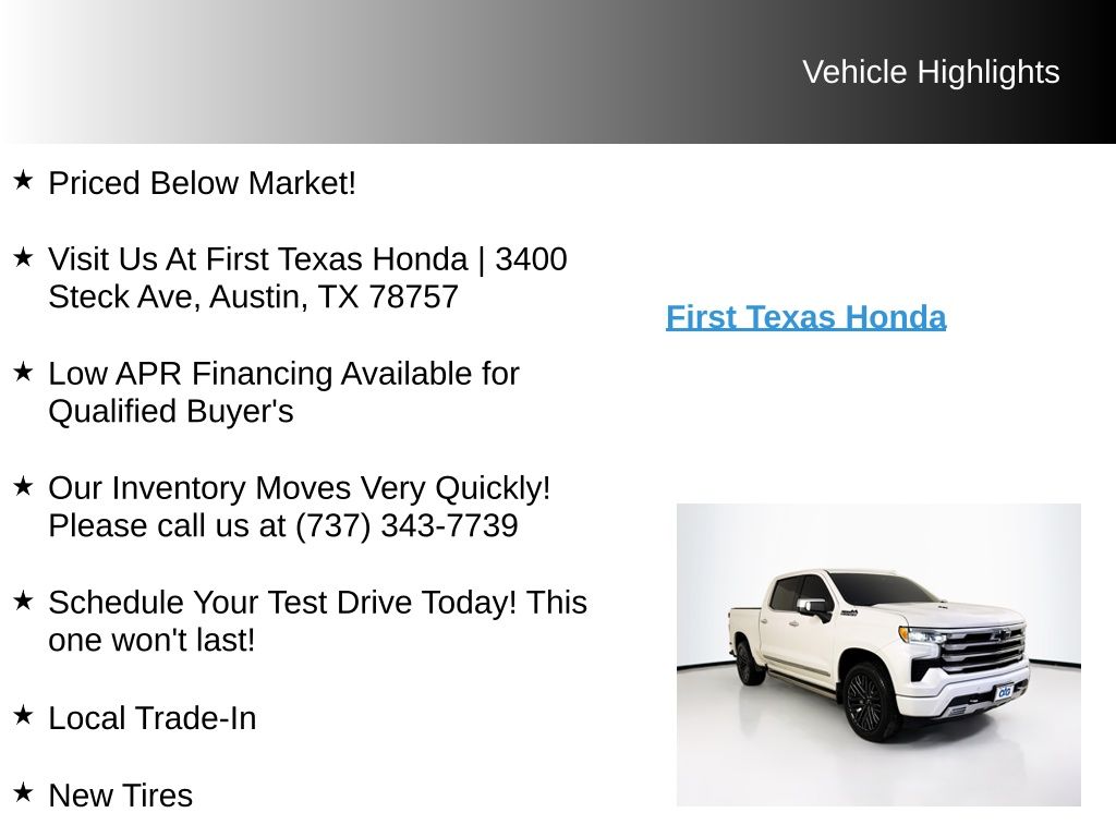 Used Car 2024 Chevrolet Silverado 1500  High Country For Sale Under $60,000 In Austin, Texas