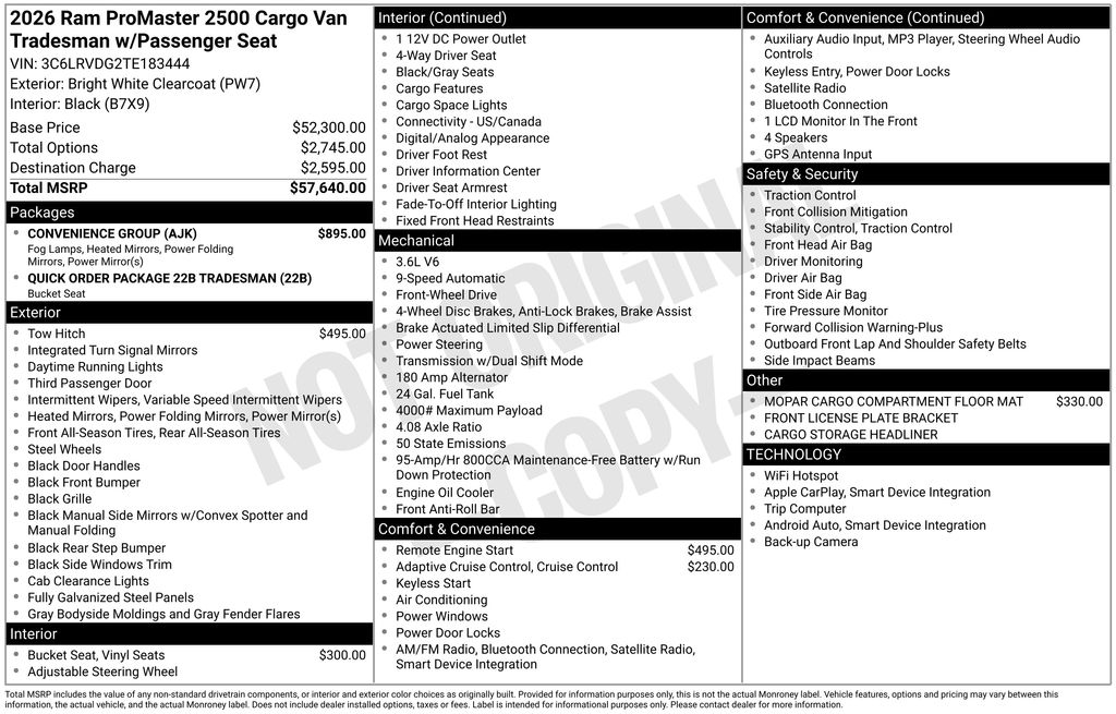 new 2026 Ram ProMaster 2500 car, priced at $49,008