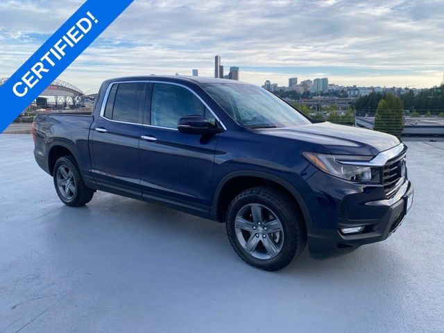 Black (Obsidian Blue Pearl) 2023 Honda Ridgeline Pickup Truck All-Wheel Drive 9-Speed Automatic