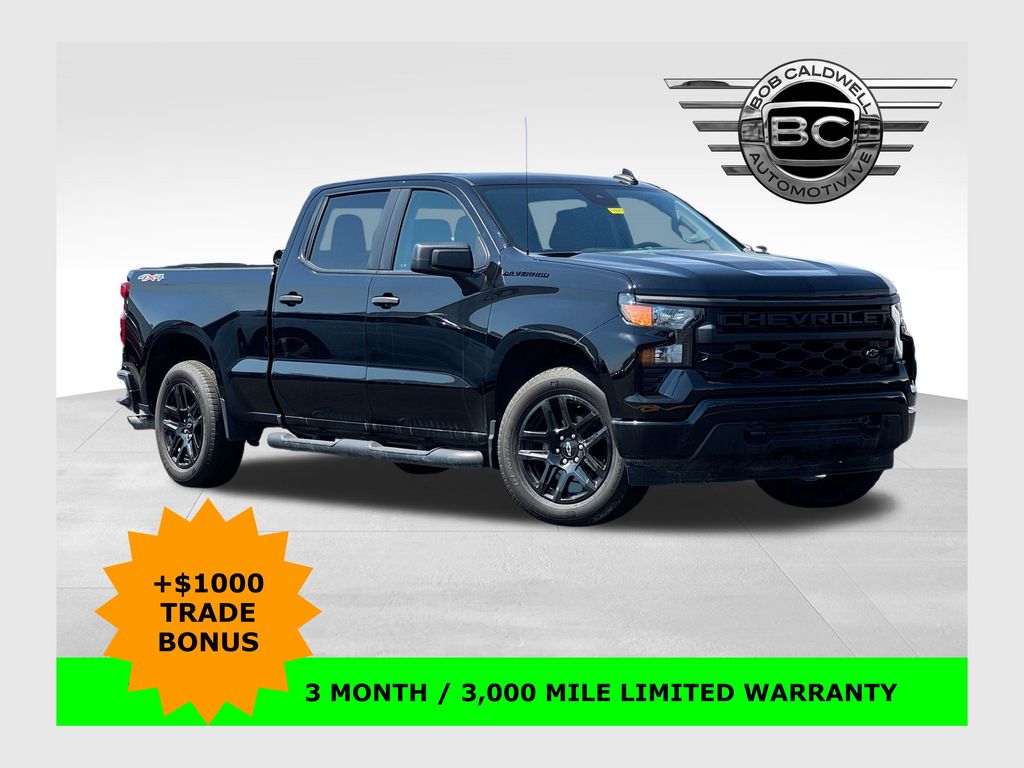 Black 2024 Chevrolet Silverado 1500 Custom Crew Cab 4WD Pickup Truck Four-Wheel Drive 8-Speed Automatic