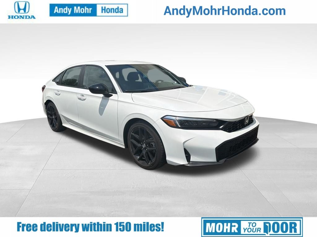 Platinum White Pearl 2025 Honda Civic Sport FWD Sedan Front-Wheel Drive Continuously Variable Transmission