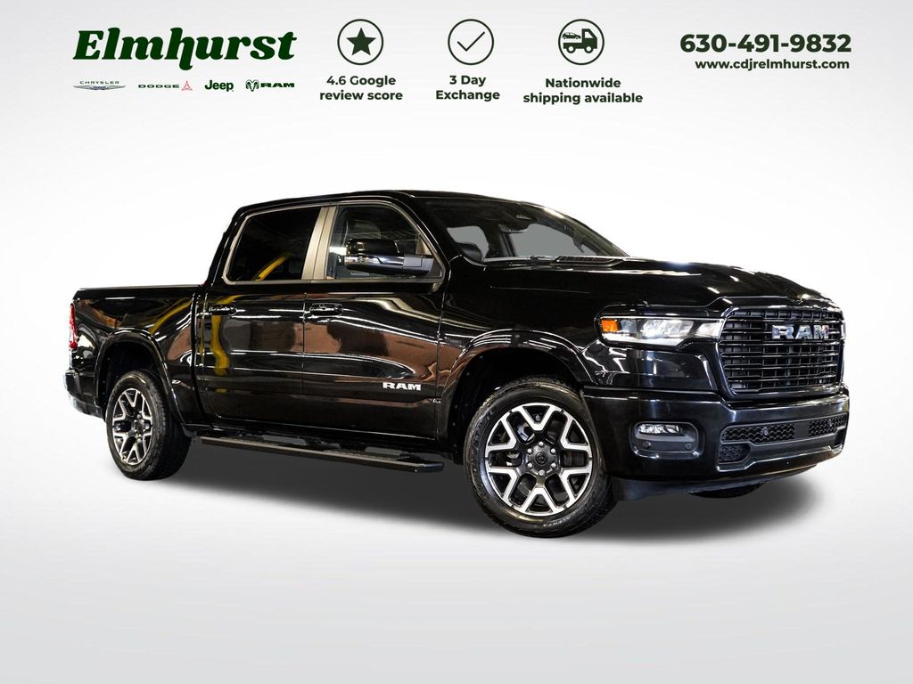 Diamond Black 2025 RAM 1500 Laramie Crew Cab 4WD Pickup Truck Four-Wheel Drive 8-Speed Automatic