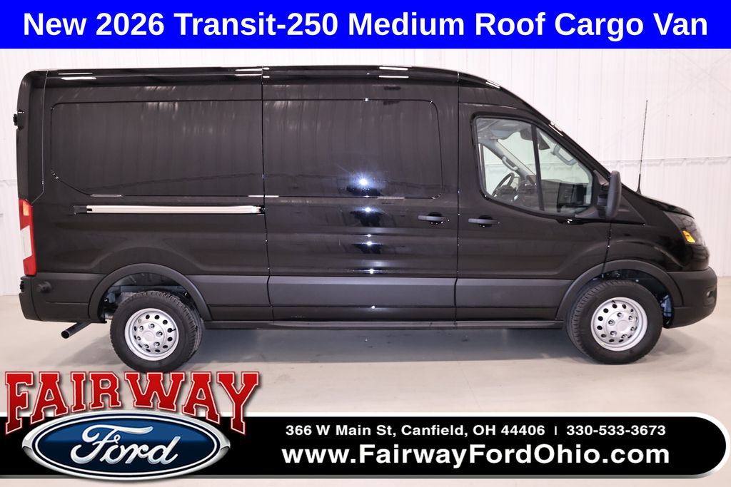 Agate Black Metallic 2026 Ford Transit Cargo 250 Medium Roof LB RWD Van Rear-Wheel Drive