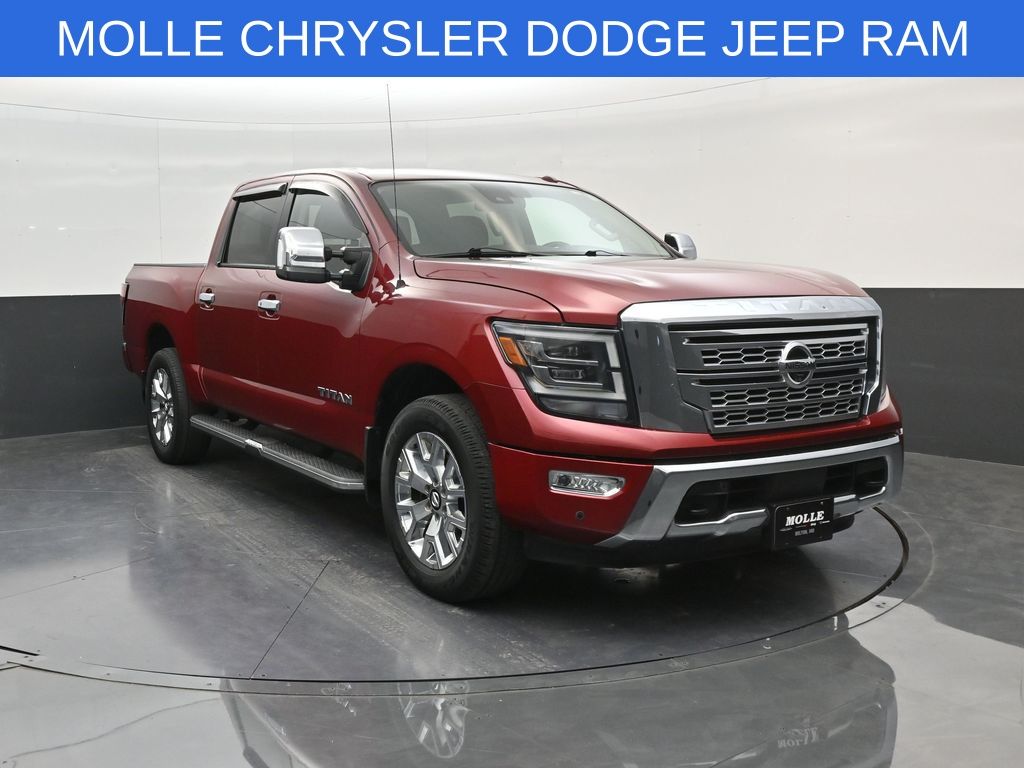Cardinal Red Metallic 2021 Nissan Titan Pickup Truck Four-Wheel Drive 9-Speed Automatic