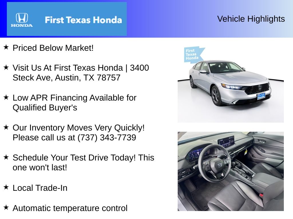 Used Car 2025 Honda Accord Hybrid  Ex-l For Sale Under $35,000 In Austin, Texas