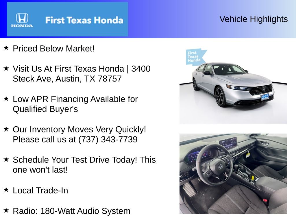 Used Car 2025 Honda Accord Hybrid  Sport For Sale Under $30,000 In Austin, Texas