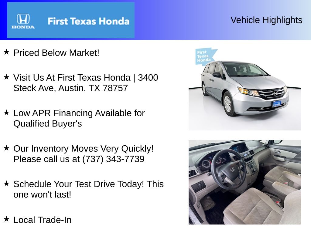 Used Car 2016 Honda Odyssey  Lx For Sale Under $12,000 In Austin, Texas