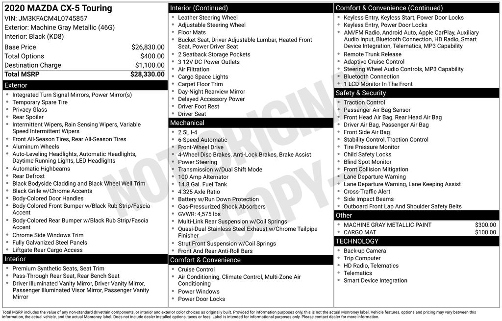 used 2020 Mazda CX-5 car, priced at $18,000