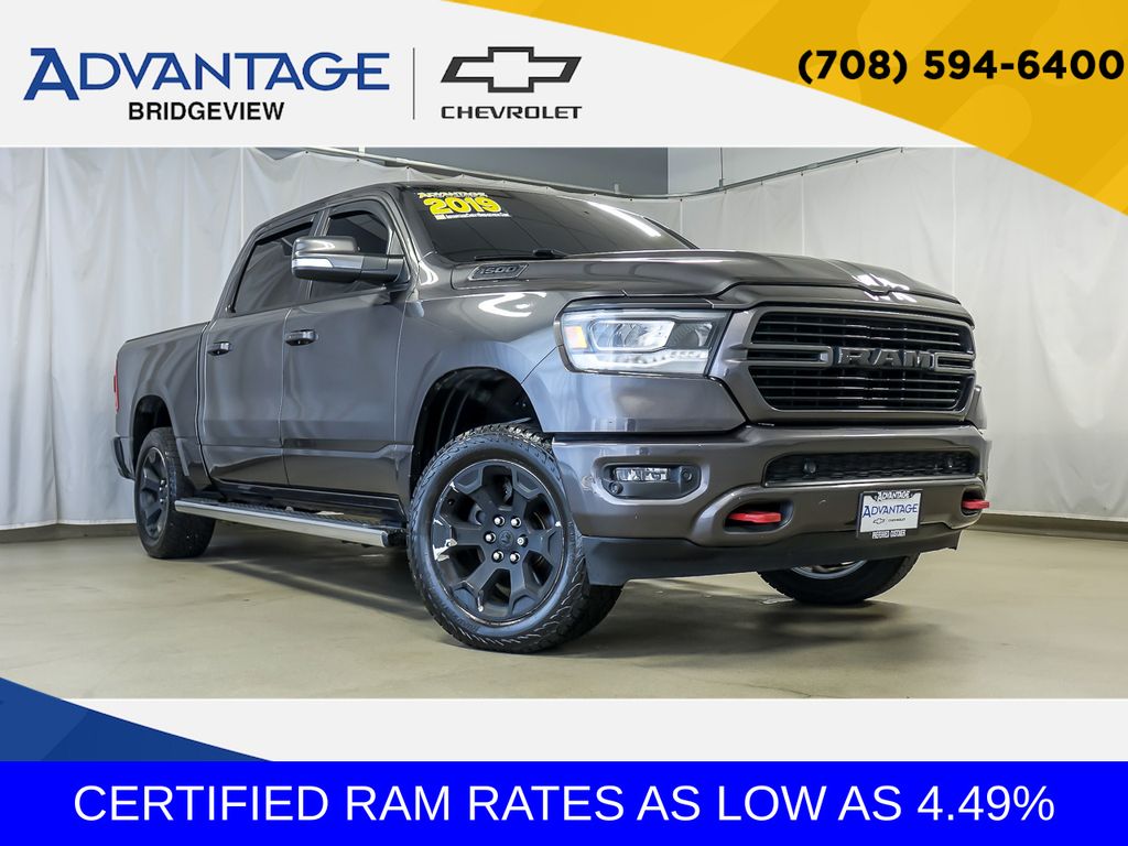 Gray (Granite Crystal Metallic Clearcoat) 2019 RAM 1500 Big Horn Crew Cab 4WD Pickup Truck Four-Wheel Drive 8-Speed Automatic
