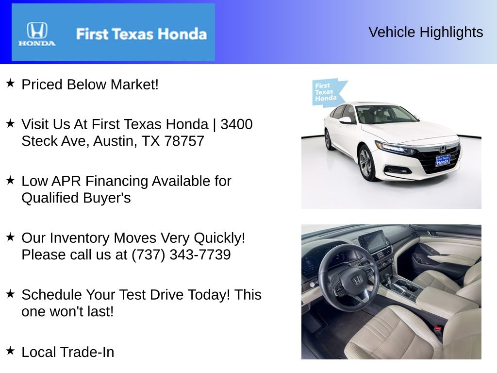 Used Car 2018 Honda Accord  Ex-l For Sale Under $25,000 In Austin, Texas
