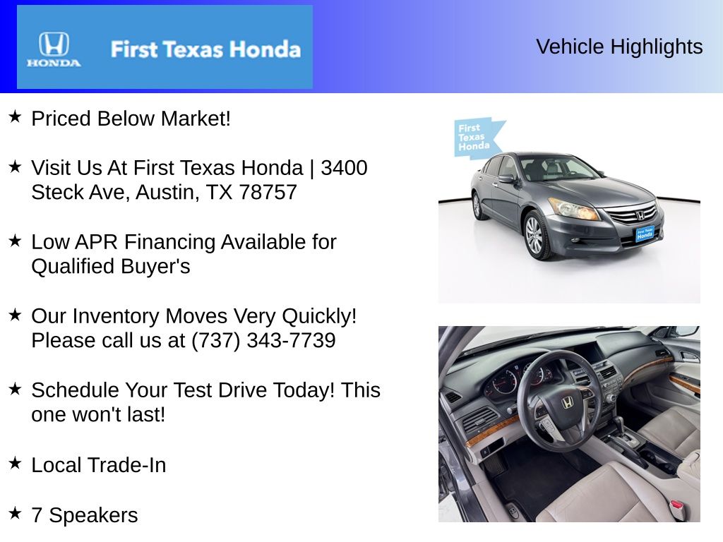 Used Car 2012 Honda Accord  Ex-l For Sale Under $12,000 In Austin, Texas
