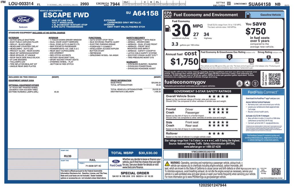 2025 Carbonized Gray Metallic Ford Escape ST-Line FWD SUV