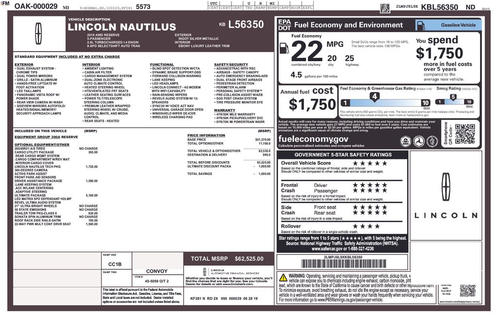Ingot Silver 2019 Lincoln Nautilus SUV / Crossover All-Wheel Drive Automatic