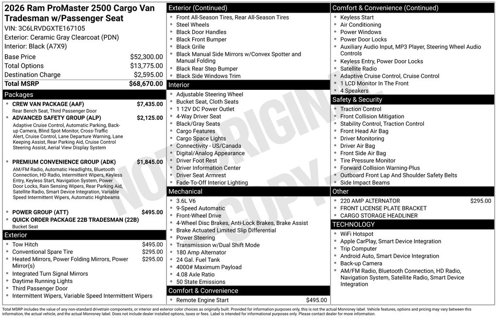 new 2026 Ram ProMaster 2500 car, priced at $56,647
