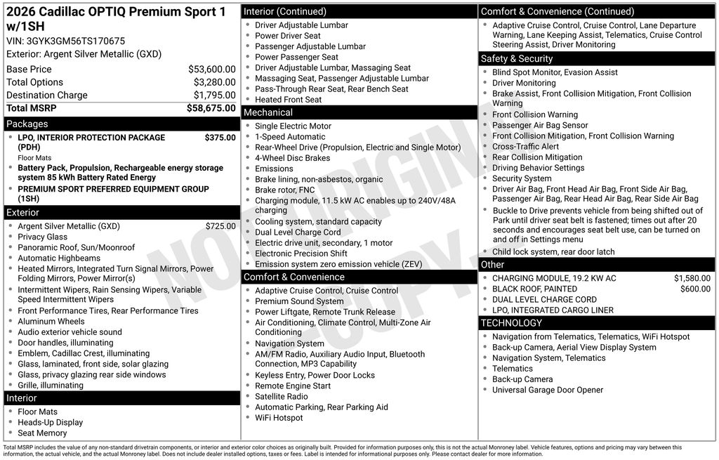 Argent Silver Metallic 2026 Cadillac OPTIQ Premium Sport RWD SUV / Crossover Rear-Wheel Drive 1-Speed Automatic