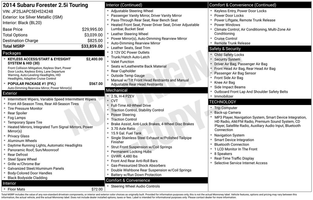 2014 Silver Subaru Forester 2.5i Touring AWD SUV